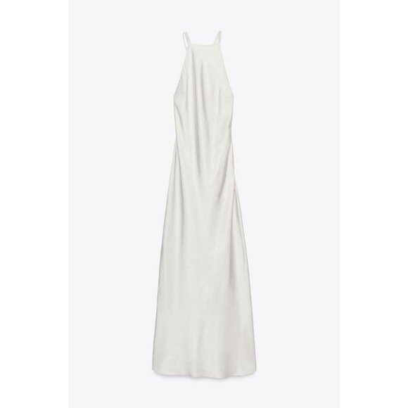 ZARA OPEN BACK SATIN MIDI DRESS - Picture 1 of 6